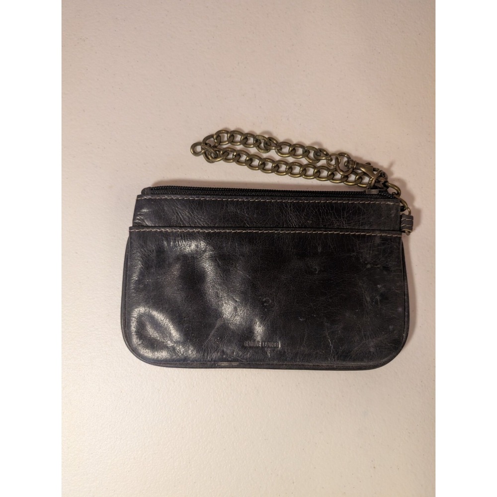 Black‎ Leather Studded Wristlet Purse Clutch Chain Strap Boho Vintage Look - Picture 2 of 3